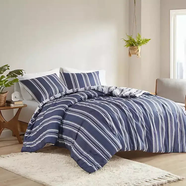 Comforters-Kirklands Home Blue Stripe Jackson 3-pc. King Comforter Set