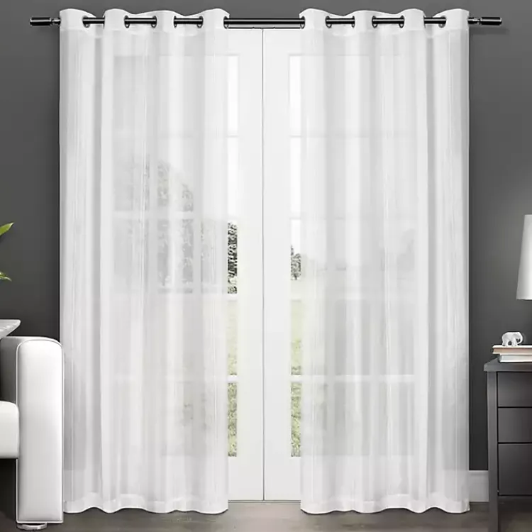 Curtains & Drapes-Kirklands Home Stripe Sheer Curtain Panel Set, 84 in. White