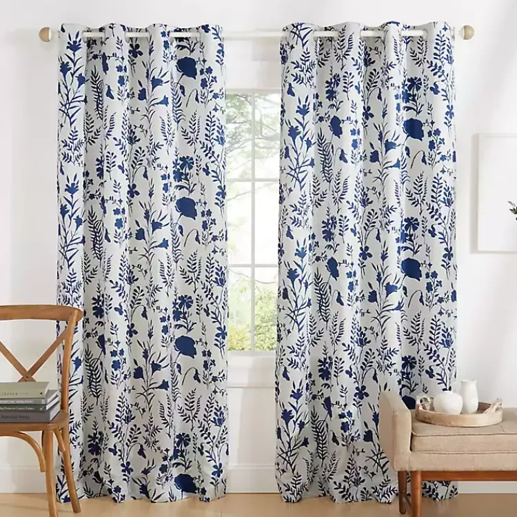 Curtains & Drapes-Kirklands Home Indigo Floral 2-pc. Curtain Panel Set, 96 in.