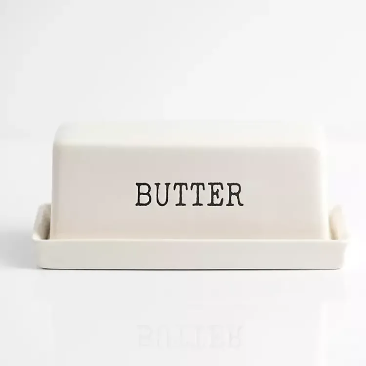 Kitchen Accessories-Kirklands Home Debossed Butter Dish White
