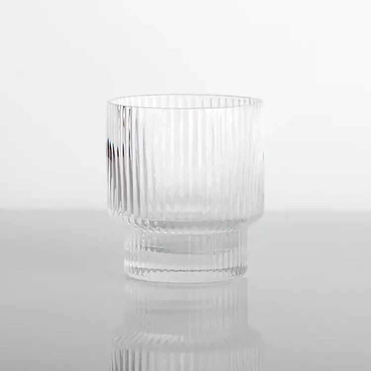 Glassware & Drinkware-Kirklands Home Linear Ribbed Short Glass Clear