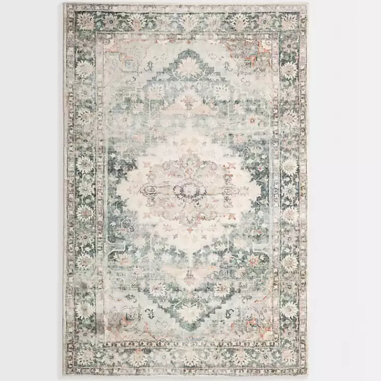 Area Rugs-Kirklands Home Rosette Green and Ivory Area Rug, 7x9