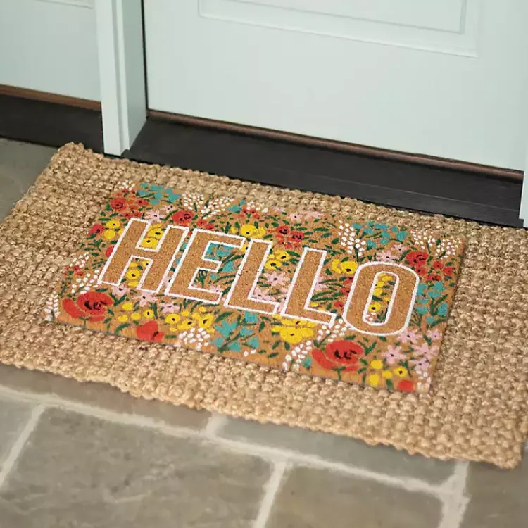 Doormats-Kirklands Home Hello Floral Coir Doormat Multi