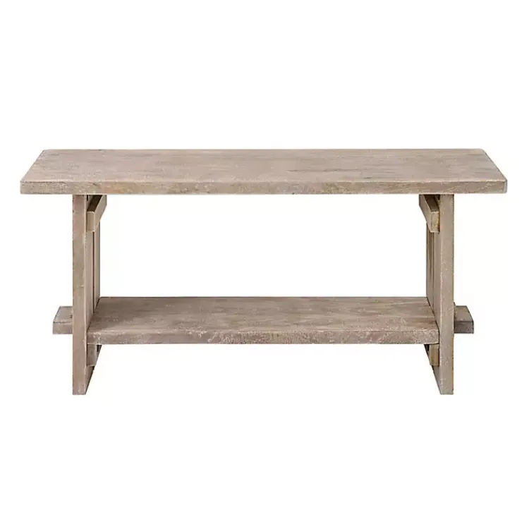 Benches & Ottomans-Kirklands Home Natural Rustic Whitewashed Mango Wood Bench Tan