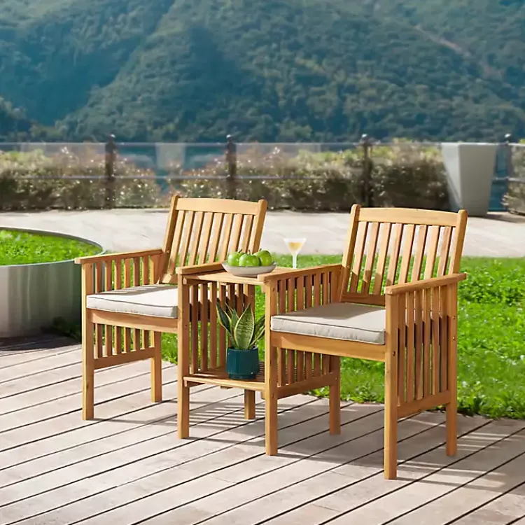 Outdoor Sets-Kirklands Home Natural Acacia Wood Ivory Cushion 3-pc. Patio Set