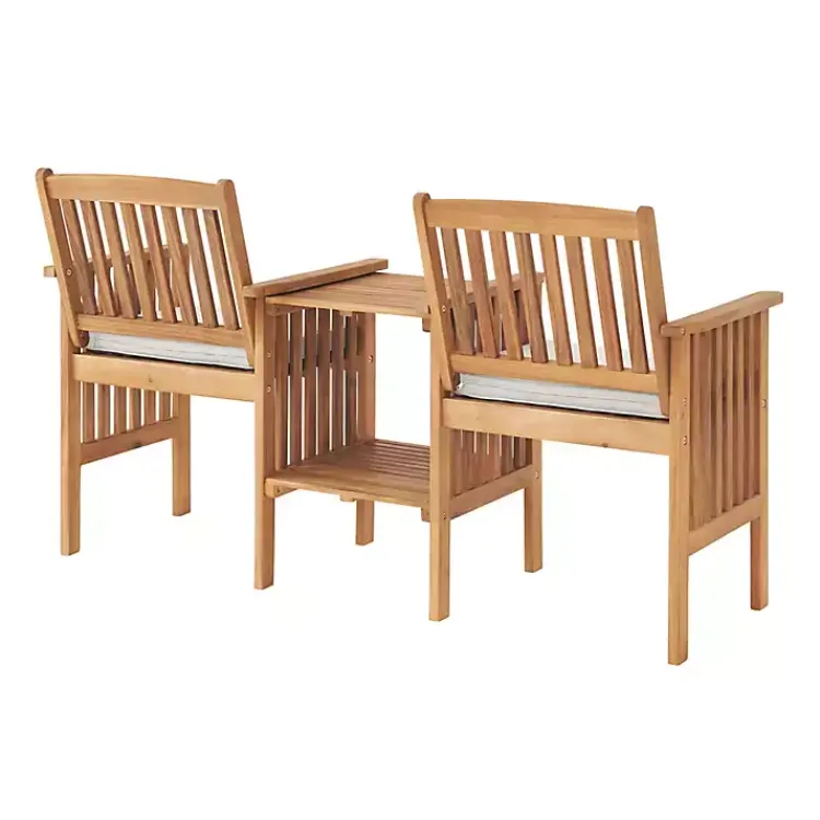 Outdoor Sets-Kirklands Home Natural Acacia Wood Ivory Cushion 3-pc. Patio Set