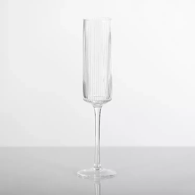 Glassware & Drinkware-Kirklands Home Linear Ribbed Champagne Flute Clear