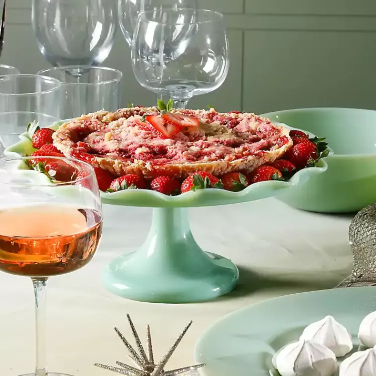 Serving & Entertaining-Kirklands Home Jadeite Glass Martha Stewart Scalloped Cake Stand Green