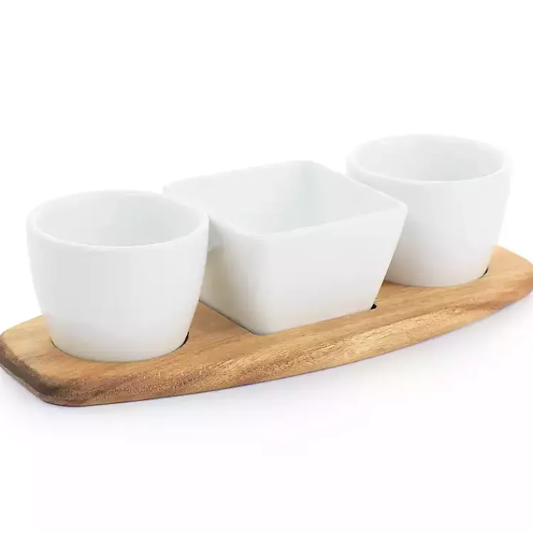 Serving & Entertaining-Kirklands Home White Acacia Wood Base 4-pc. Tidbit Dish Set