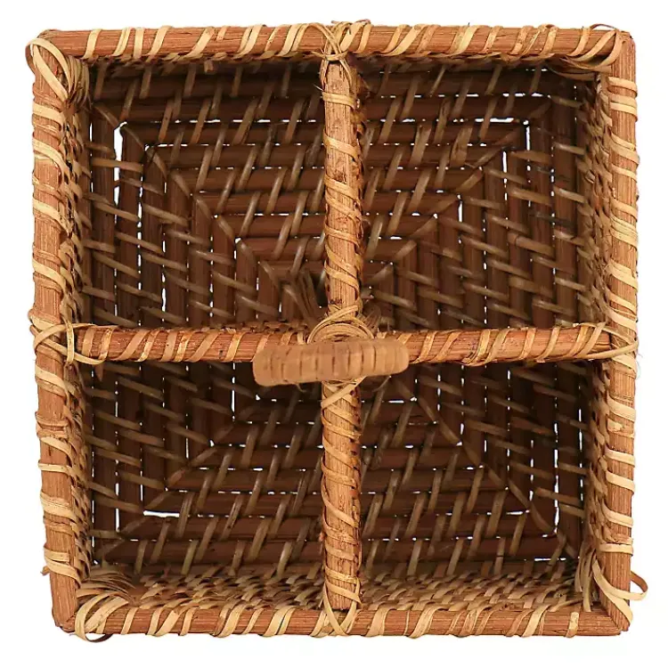 Serving & Entertaining-Kirklands Home Woven Rattan Martha Stewart Flatware Caddy Brown