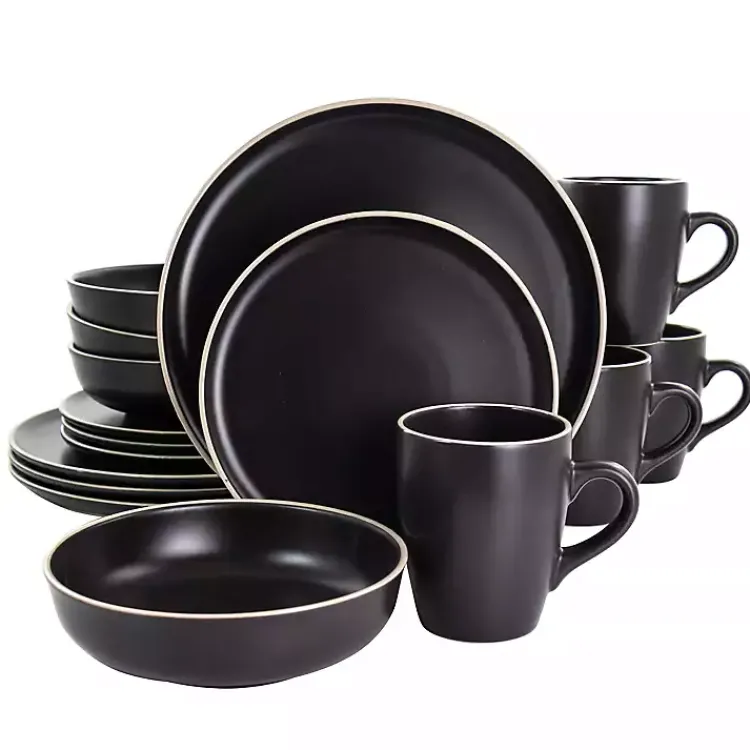 Dinnerware-Kirklands Home Modern Stoneware 16-pc. Dinnerware Set Black