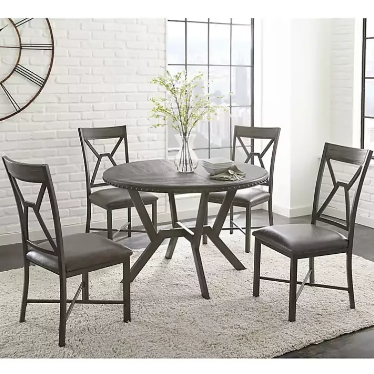 Dining Sets-Kirklands Home Gray Wood Upholstered 5-pc. Dining Set