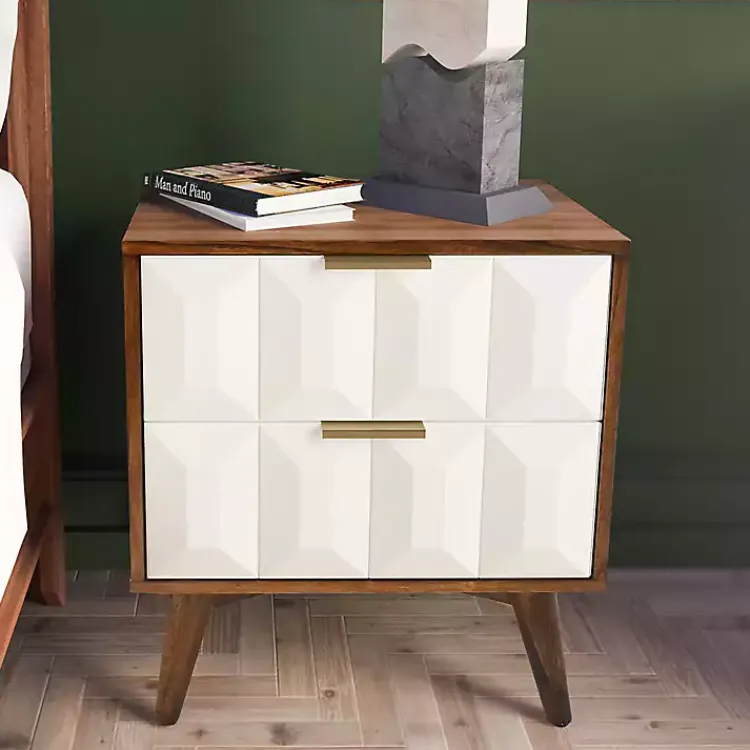 Nightstands-Kirklands Home Brown and White Wood 2-Drawer Nightstand