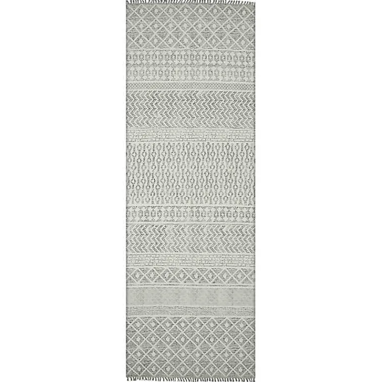 Area Rugs-Kirklands Home Lilia Gray Geo Stripe Flatweave Runner, 2x8