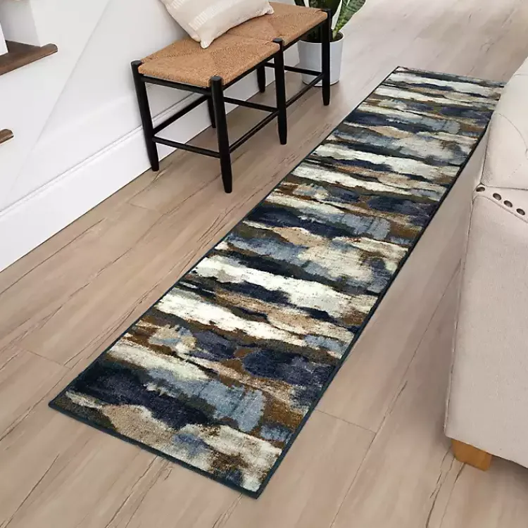 Area Rugs-Kirklands Home Blue Watercolor Abstract Runner, 2x8