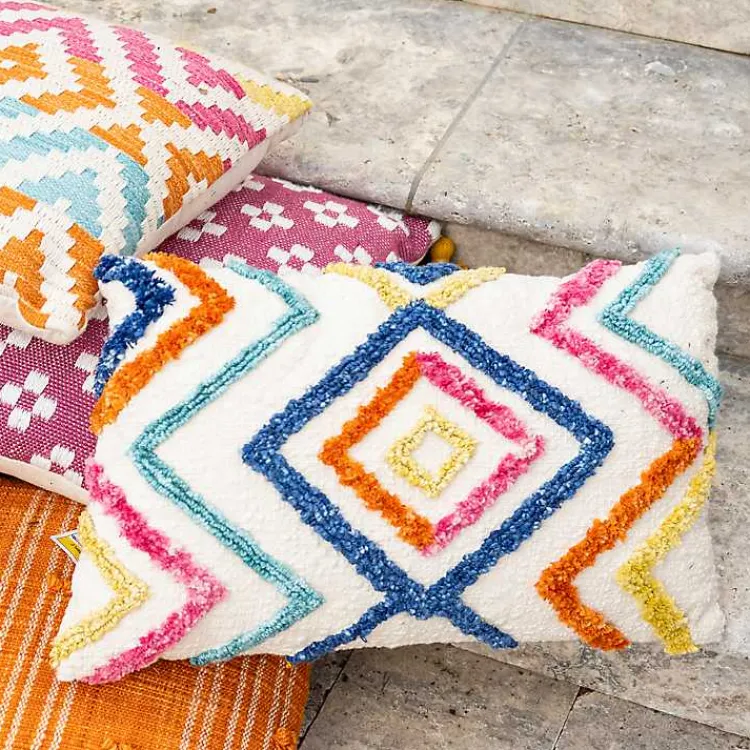 Outdoor Cushions & Pillows-Kirklands Home Colorful Tufted Diamond Outdoor Lumbar Pillow Multi