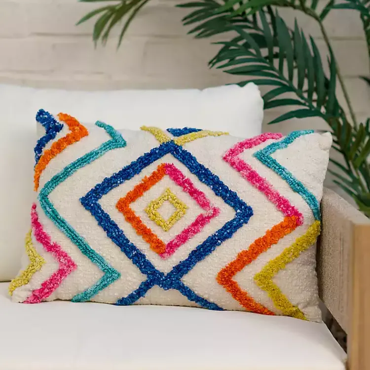 Outdoor Cushions & Pillows-Kirklands Home Colorful Tufted Diamond Outdoor Lumbar Pillow Multi