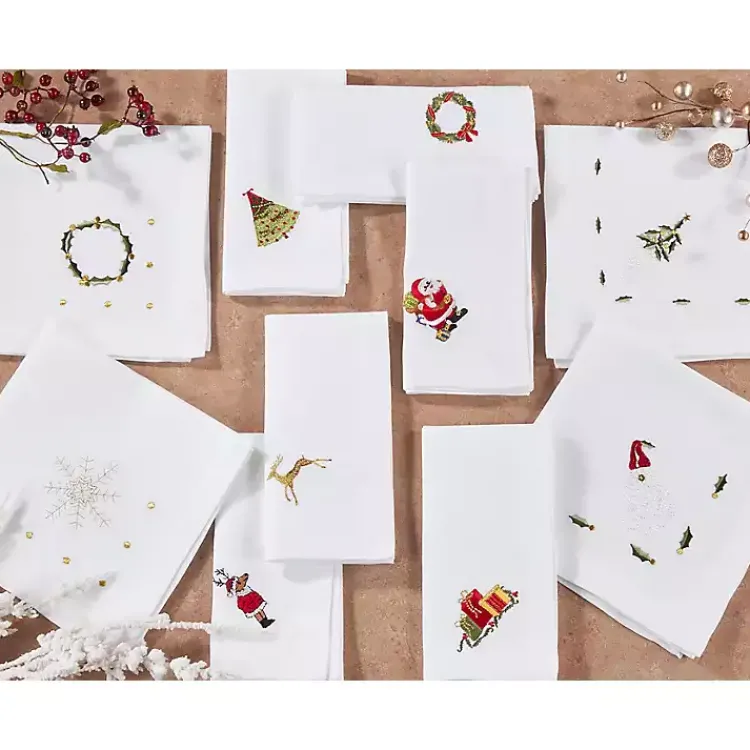 Table Linens-Kirklands Home Christmas Snowflake Embroidered 4-pc. Napkin Set White