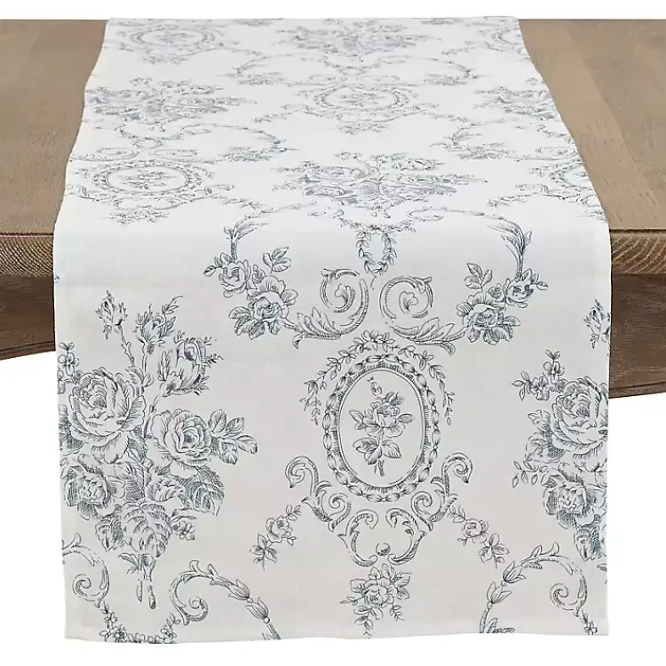Table Linens-Kirklands Home Blue and White Floral Table Runner, 90 in.
