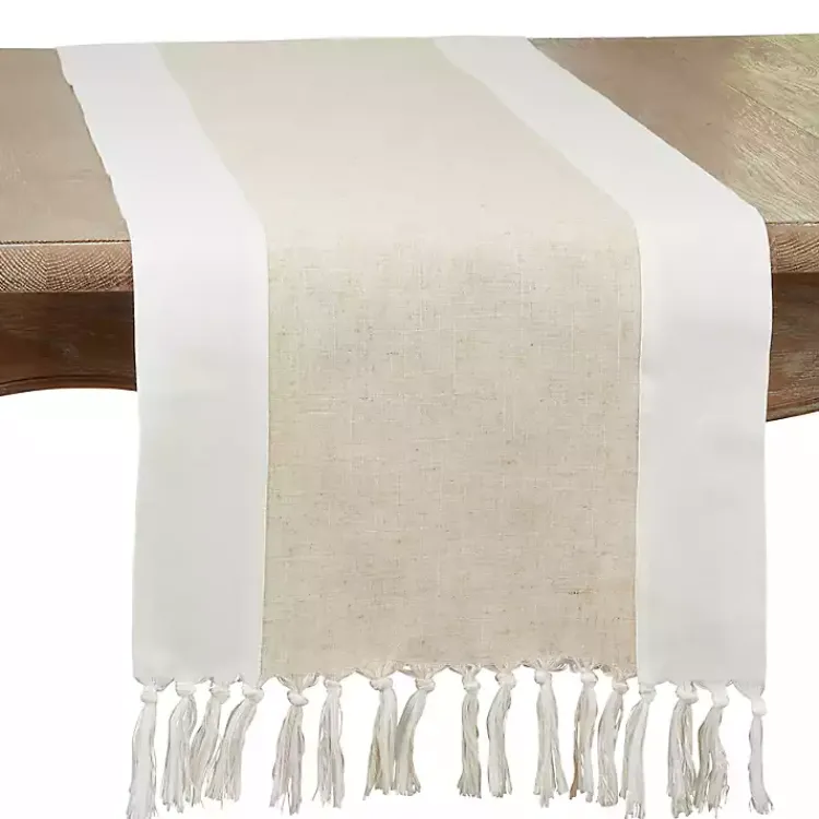 Table Linens-Kirklands Home Two Tone Tan and White Table Runner, 90 in.