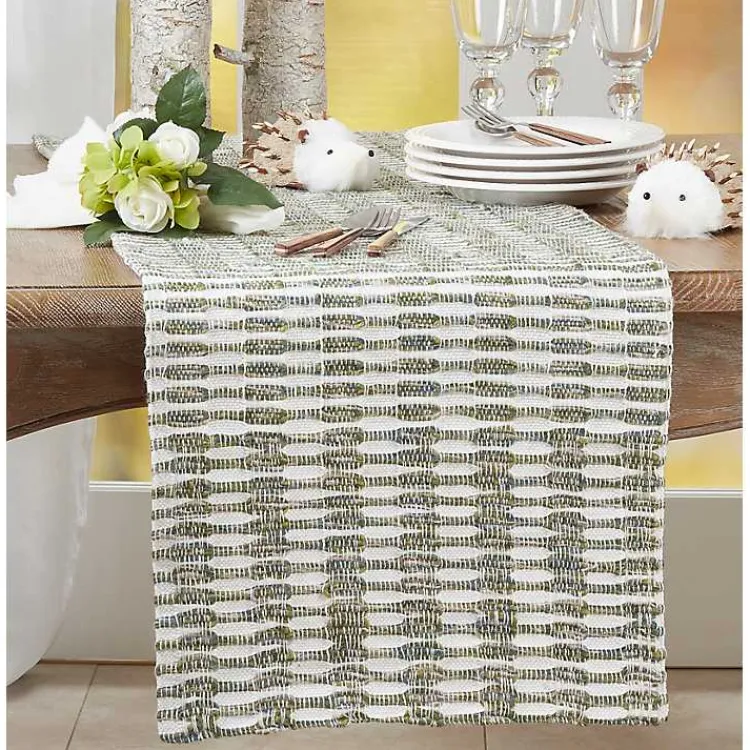 Table Linens-Kirklands Home Green Tea Woven Stripe Table Runner, 54 in.