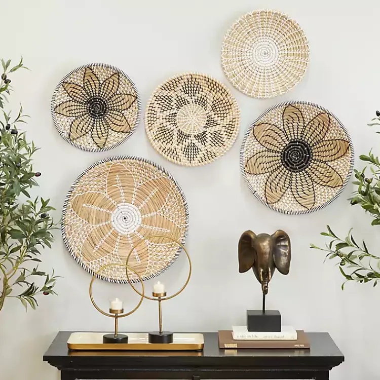 Wall Plaques-Kirklands Home Tan Bohemian Seagrass 5-pc. Wall Plaque Set