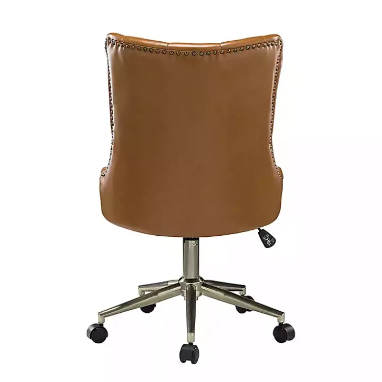 Office Furniture-Kirklands Home Faux Leather Tufted Back Office Chair Brown