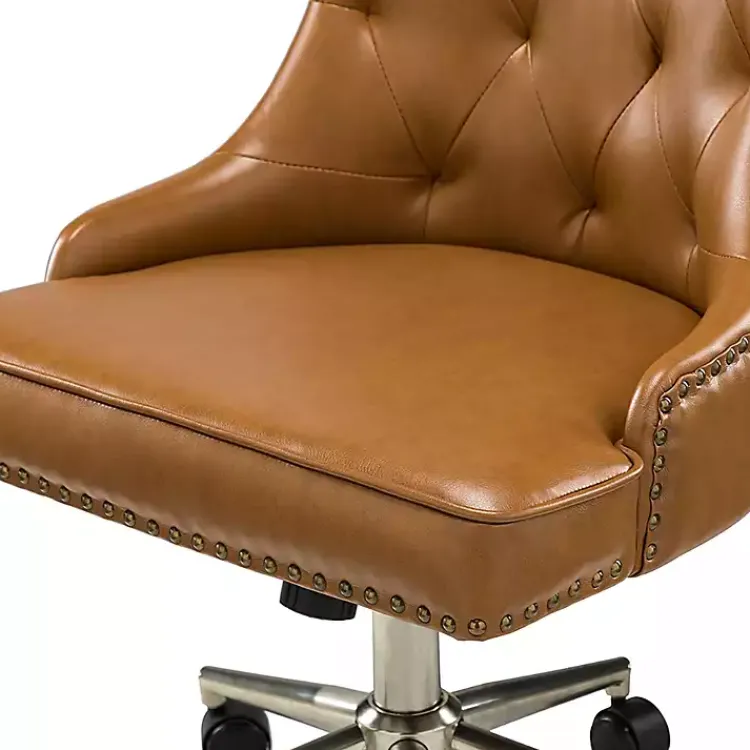 Office Furniture-Kirklands Home Faux Leather Tufted Back Office Chair Brown