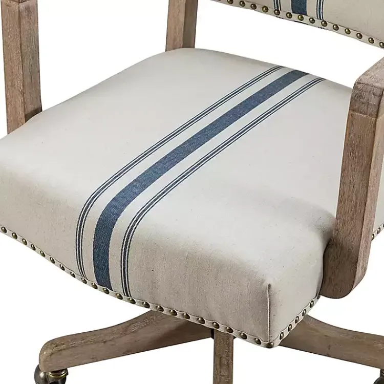Office Furniture-Kirklands Home Ivory and Blue Stripe Natural Wood Office Chair
