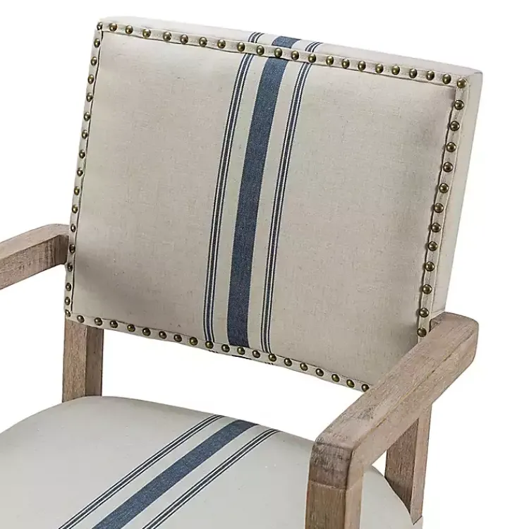 Office Furniture-Kirklands Home Ivory and Blue Stripe Natural Wood Office Chair