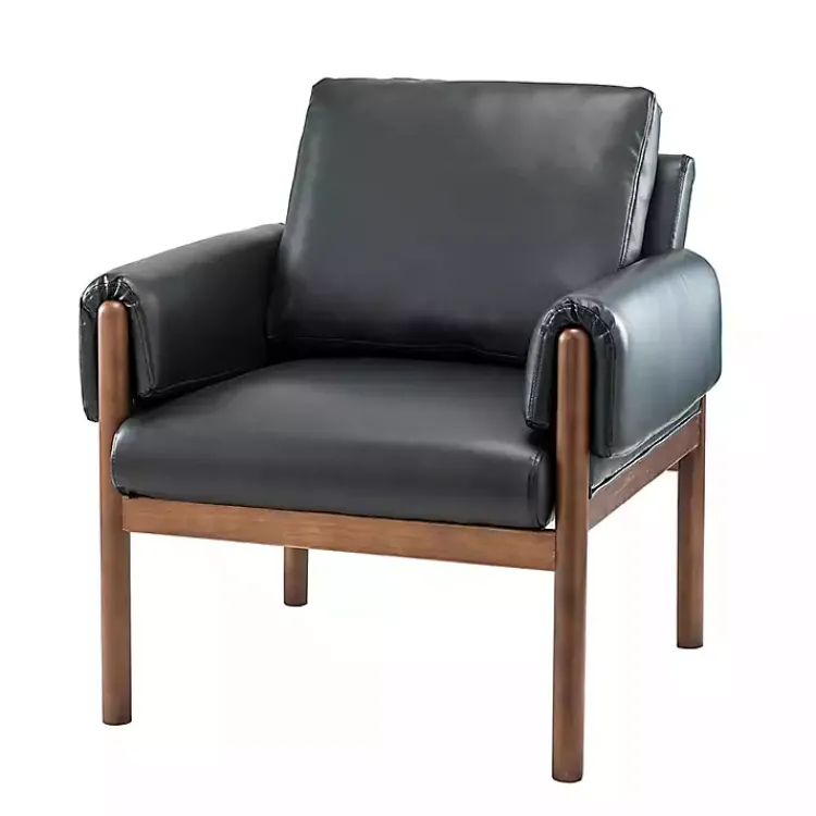 Accent Chairs-Kirklands Home Faux Leather and Wood Accent Chair Black