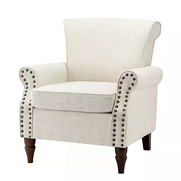 Accent Chairs-Kirklands Home Miriam Nailhead Trim Armchair Ivory