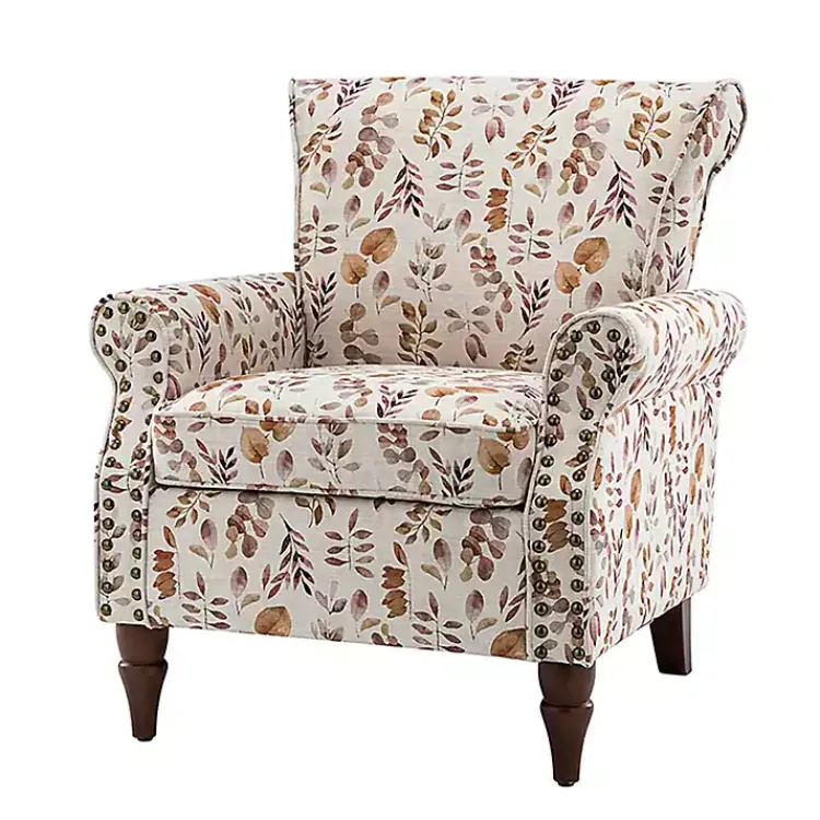 Accent Chairs-Kirklands Home Yellow and Orange Leaf Upholstered Accent Chair