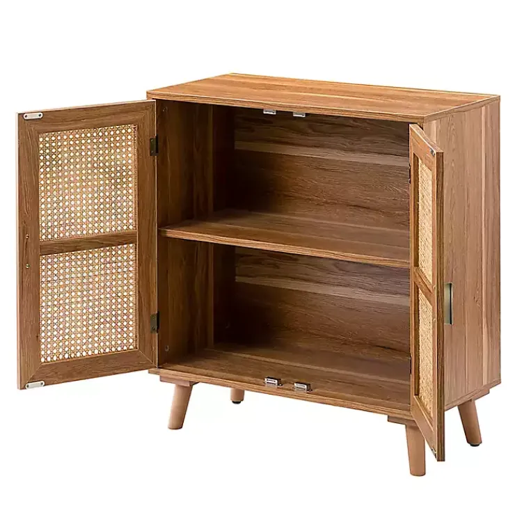 Cabinets & Sideboards-Kirklands Home Natural Wood and Rattan 2-Door Cabinet Brown