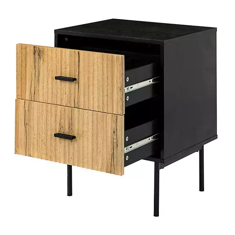 Nightstands-Kirklands Home Black and Natural Wood 2-Drawer Nightstand