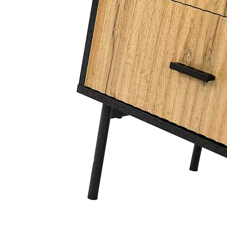 Nightstands-Kirklands Home Black and Natural Wood 2-Drawer Nightstand