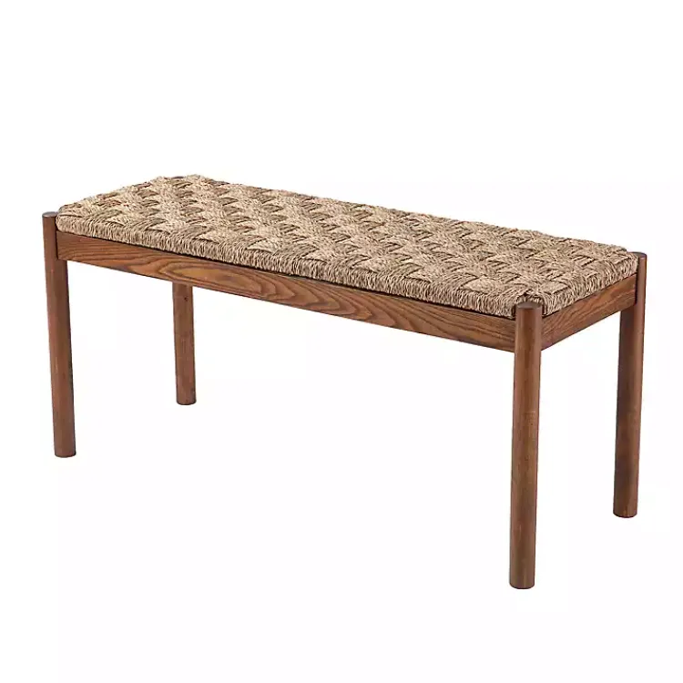 Benches & Ottomans-Kirklands Home Walnut Wood and Woven Seagrass Bench