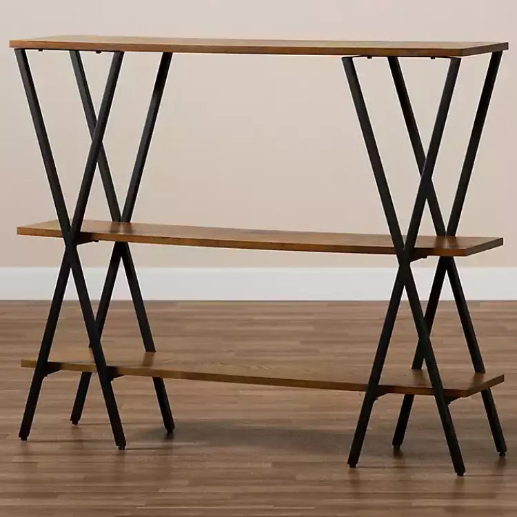 Console Tables-Kirklands Home Natural Wood and Metal 3-Tier Console Table