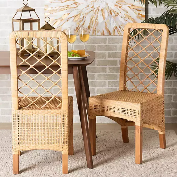 Dining Chairs-Kirklands Home Natural Rat Woven Back Dining Chairs, Set of 2 Tan