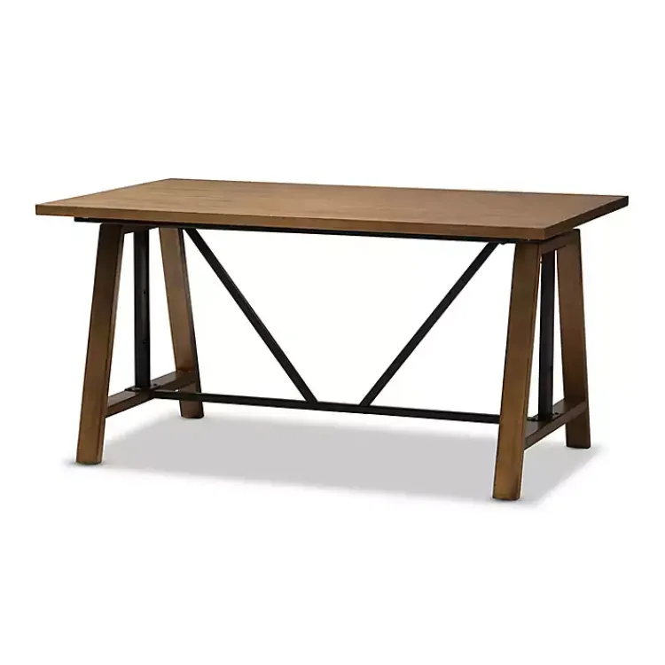 Office Furniture-Kirklands Home Brown Wood and Metal Linear Base Desk