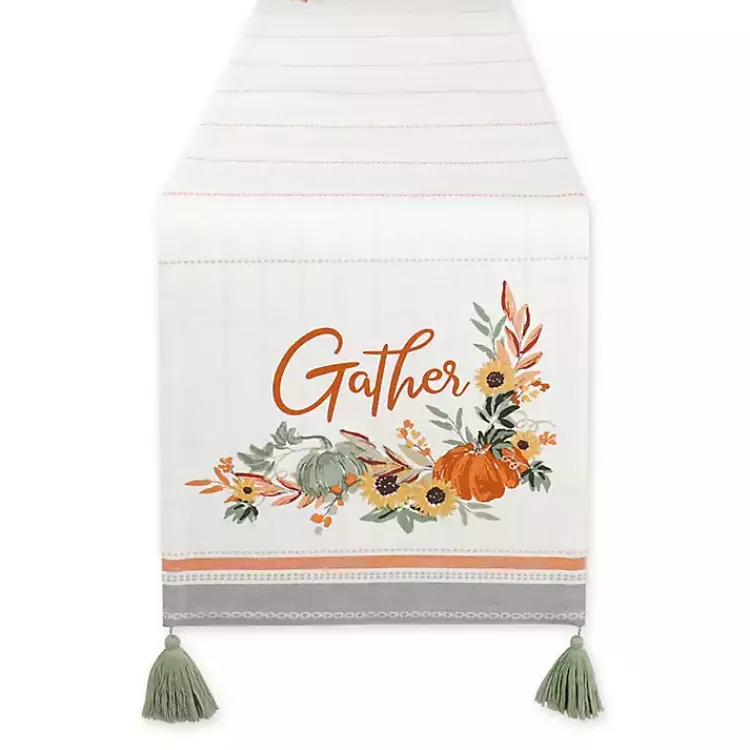 Table Linens-Kirklands Home Gather with Pumpkin Harvest Table Runner White