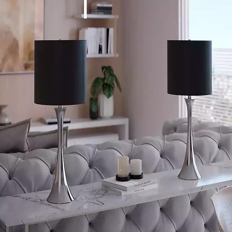 Table Lamps-Kirklands Home Silver and Tapered Table Lamps, Set of 2 Black