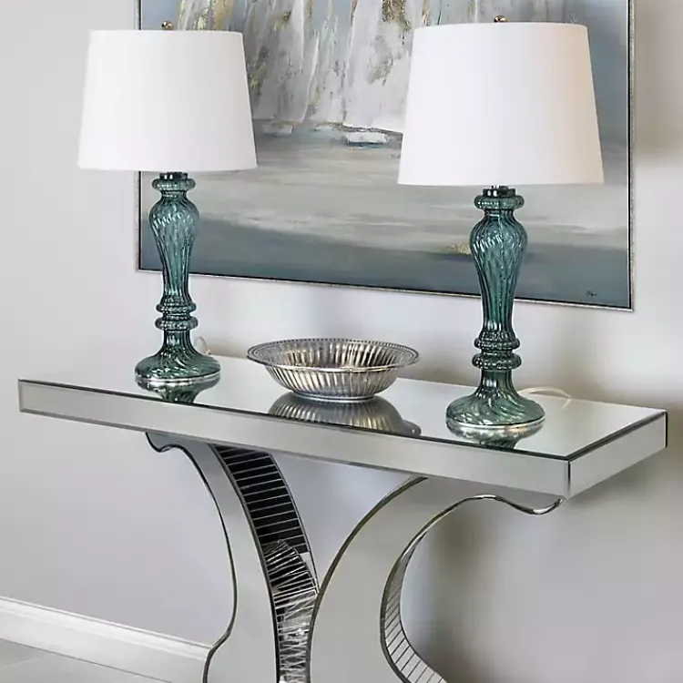 Table Lamps-Kirklands Home Turquoise Glass Table Lamps, Set of 2 White