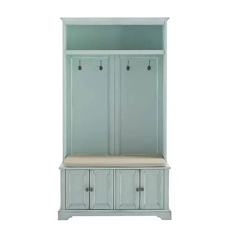 Entryway Furniture-Kirklands Home Wood Hall Tree with Cushioned Bench Blue