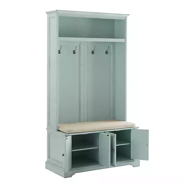 Entryway Furniture-Kirklands Home Wood Hall Tree with Cushioned Bench Blue
