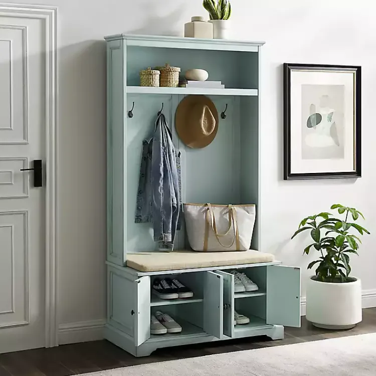 Entryway Furniture-Kirklands Home Wood Hall Tree with Cushioned Bench Blue