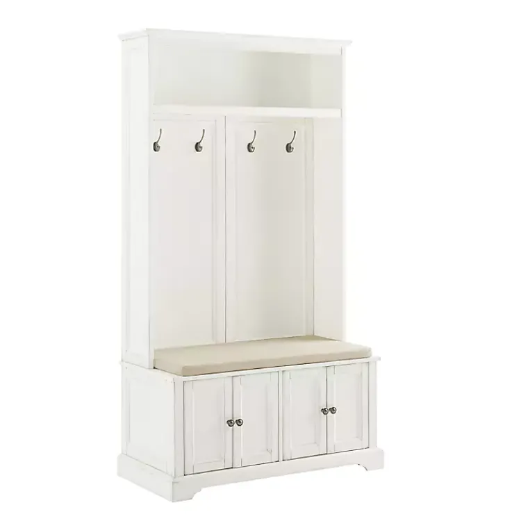 Entryway Furniture-Kirklands Home Wood Hall Tree with Cushioned Bench White