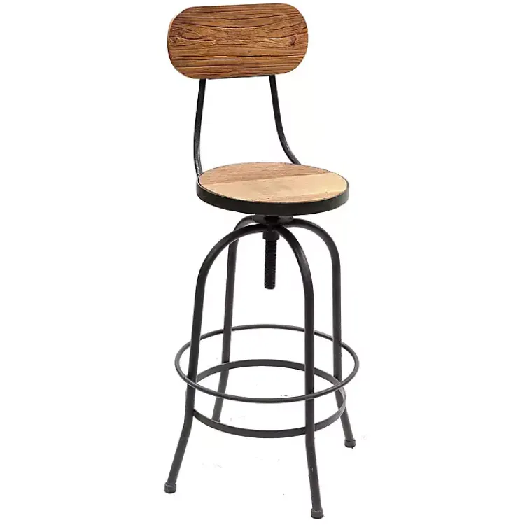Bar Stools & Counter Height Stools-Kirklands Home Adjustable Wood and Metal Industrial Bar Stool Brown