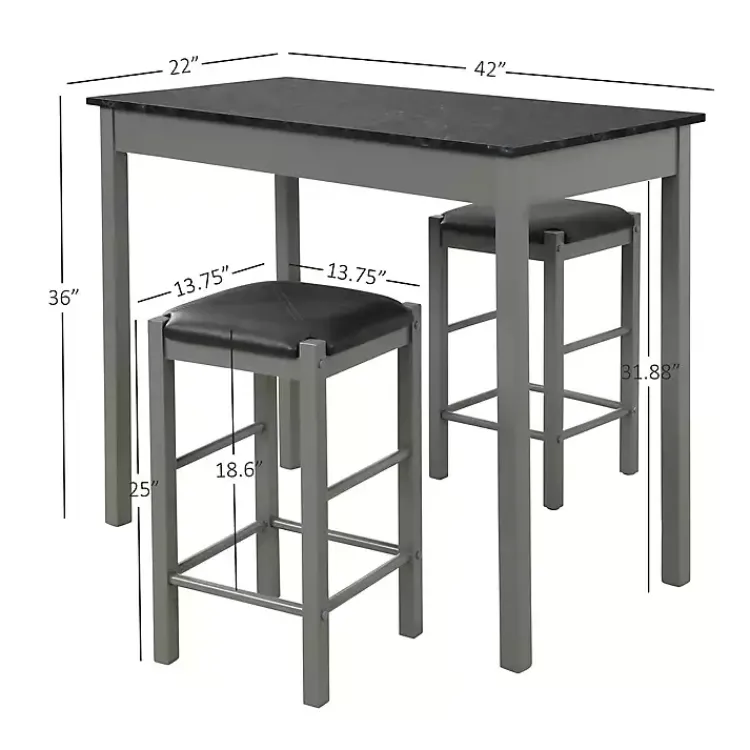 Dining Sets-Kirklands Home Gray and Black 3-pc. Stool and Table Set