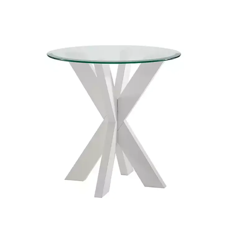 Accent & End Tables-Kirklands Home Wood and Glass Top X-Base Accent Table White